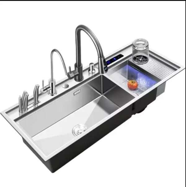 Black Brushed 304 Stainless Steel Multifunctional Kitchen Sink with Double Bowl Rectangular Single Square Counter Installation - Image 2