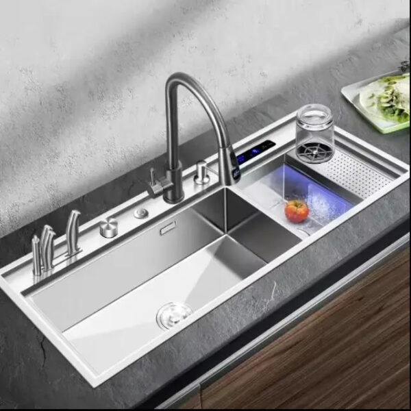 Black Brushed 304 Stainless Steel Multifunctional Kitchen Sink with Double Bowl Rectangular Single Square Counter Installation - Image 3